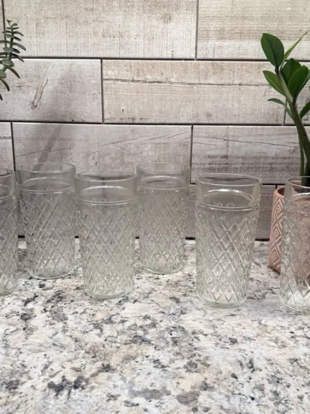 6 Vtg Anchor Hocking 60's Diamond Quilted Drinking Iced Tea Glasses Tumblers 6"